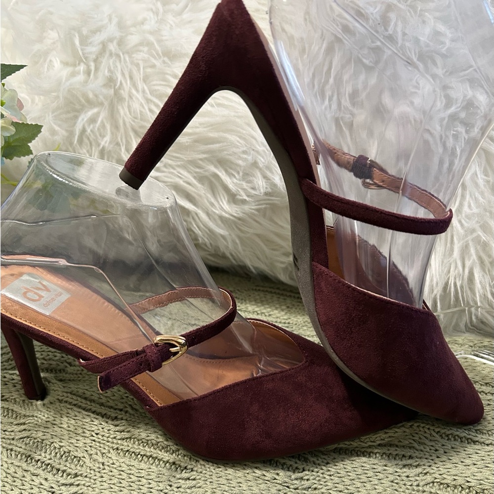 Dolce Vita Burgundy Suede Pointed Ankle-Strap Mules - Picture 3 of 6